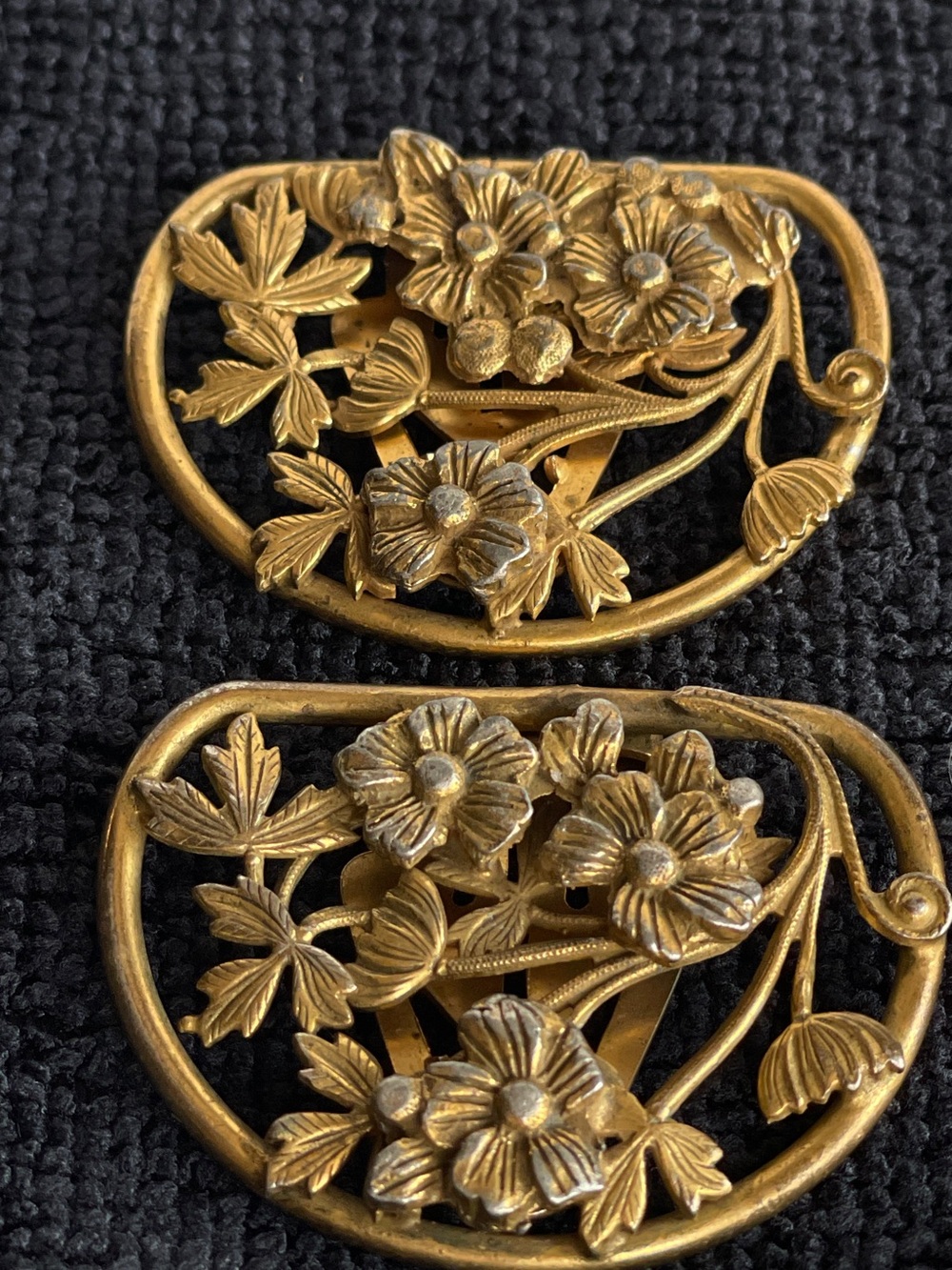 Vintage Floral Dress Clips Pair 1930s-40s Gold Tone Art Nouveau Style